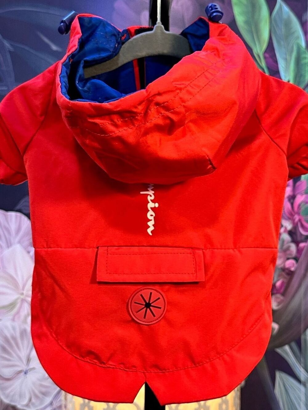 Champion S Red Dog Raincoat Jacket Hood Leash Hole Drawstring Athleisure